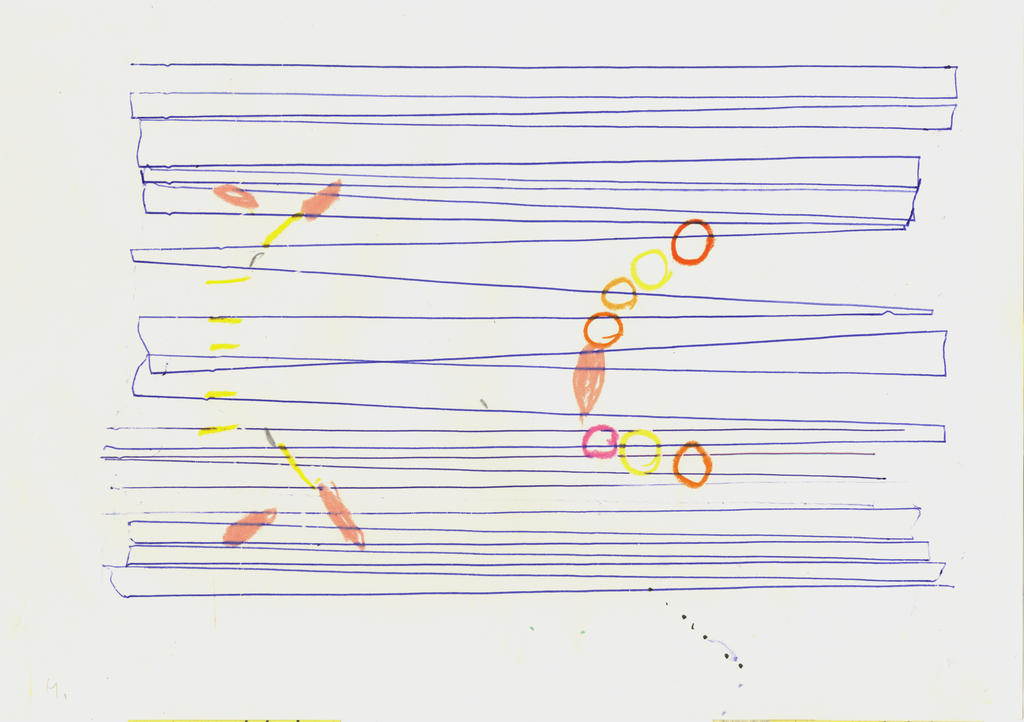 2016, Farbstift, Filzstift und Kugelschreiber auf Papier, 26 × 36cm